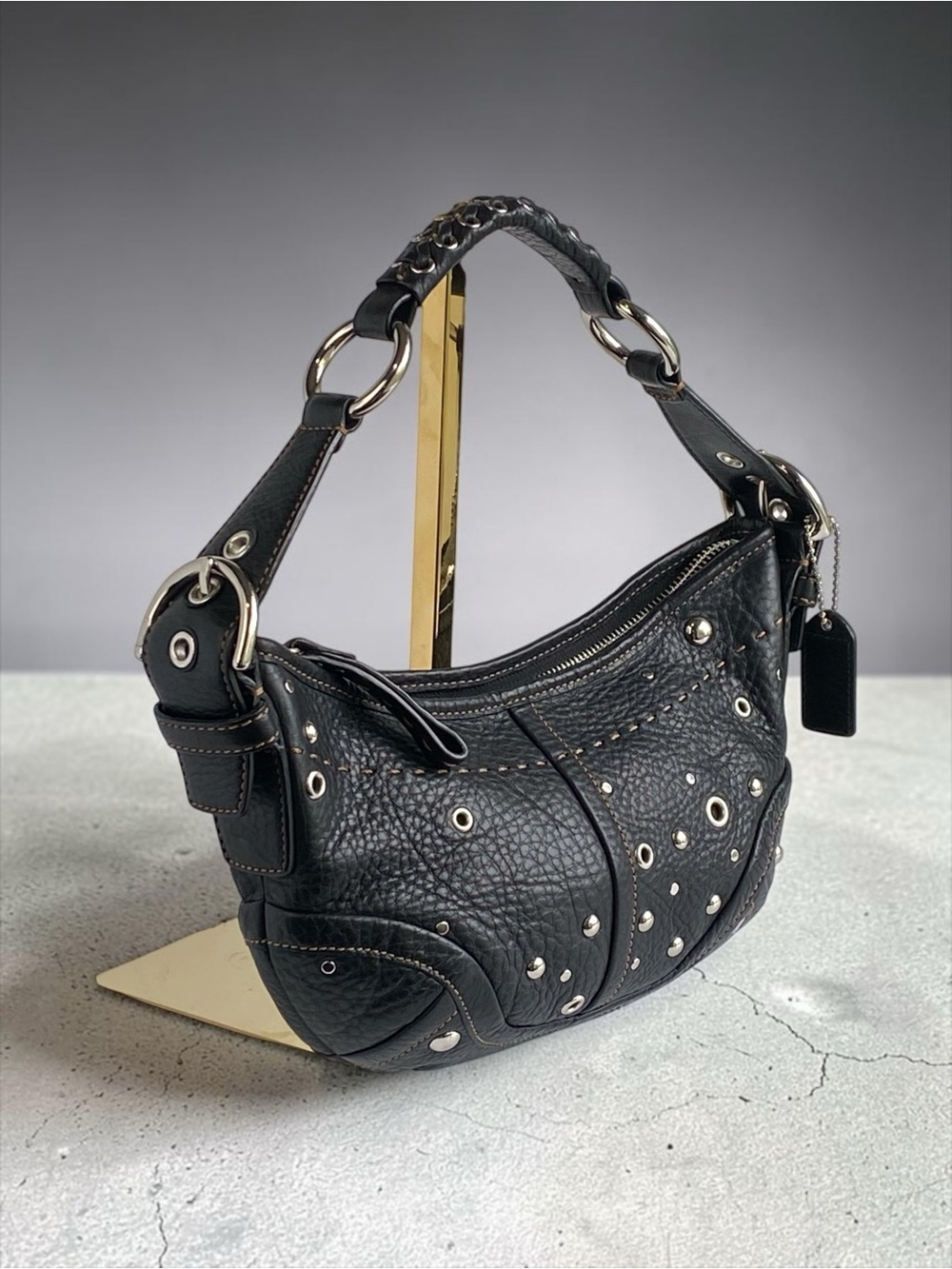 Coach Rare Studded Black Demi Soho Bag Shoulder Hobo Y2K